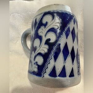 Handarbeit Beer Stein Stoneware Cobalt Blue Made in Germany Breweriana Vintage